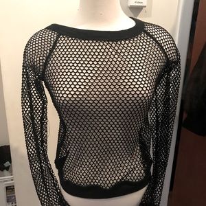 Crew neck see through mesh top
